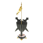 Часы настольные в виде щита с флагом из натуральных камней Змеевик и Креноид Stone Clock варинант исполнения - 4 | Loft Concept в Твери