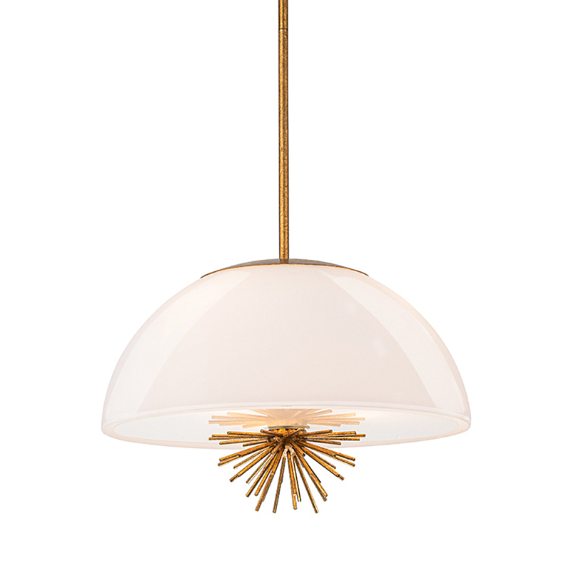 Подвесной светильник золотого цвета с полусферическим опаловым плафоном и декоративным элементом Elstead Lighting Молочный Золотой в Твери | Loft Concept 