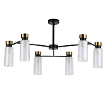 Люстра потолочная с 6-ю цилиндрическими плафонами из стекла и черным каркасом Noir Poise варинант исполнения - 1 | Loft Concept в Твери
