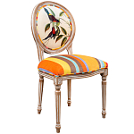 Стул бежевый в разноцветную полоску из натурального бука с изображением птиц и цветов Blooming Red Blue Birds Colorful Stripes Chair варинант исполнения - 2 | Loft Concept в Твери