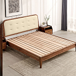 Кровать двуспальная с каркасом из дерева и мягким изголовьем Moon Walnut Bed варинант исполнения - 4 | Loft Concept в Твери
