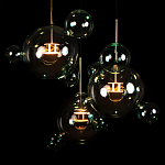 Люстра подвесная с прозрачными бирюзовыми стеклянными шарами и круглым основанием 3 лампы Giopato & Coombes варинант исполнения - 6 | Loft Concept в Твери