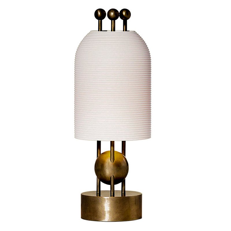 Настольная лампа в виде фонаря с белым фактурным абажуром Echoes of Light Белый Латунь в Твери | Loft Concept 