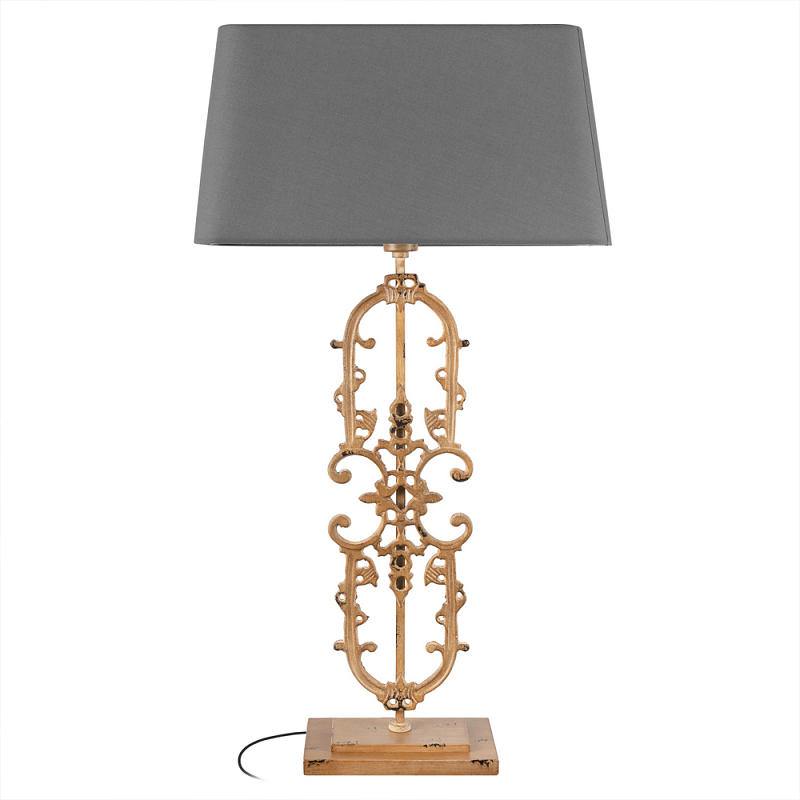 Настольная лампа на ажурном чугунном основании с тканевым серым абажуром Openwork Lamp Коричневый Серый в Твери | Loft Concept 