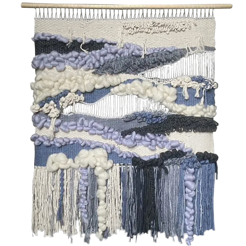 Современное ткачество гобелен в синих оттенках Blue Undine II Бежевый Синий Белый в Твери | Loft Concept 