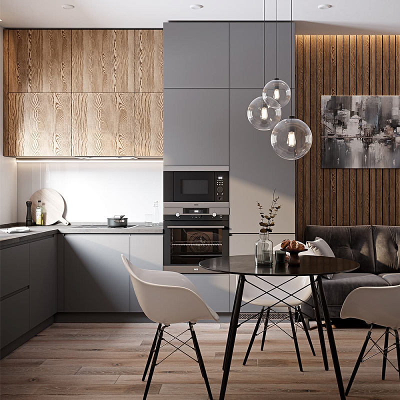 Серый матовый кухонный гарнитур с фасадом под дерево Vincens Kitchen Set Серый Ясень Серый матовый кухонный гарнитур с фасадом под дерево Vincens Kitchen Set Серый Ясень в Твери | Loft Concept