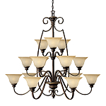 Люстра трехъярусная бронзового цвета с 15-ю кремовыми плафонами в форме чаш Hinkley варинант исполнения - 1 | Loft Concept в Твери