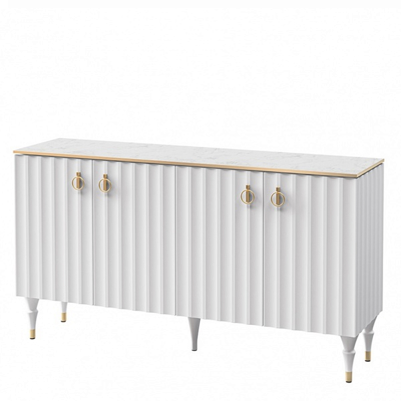 Консоль четырёхдверная с белым рельефным фасадом Expanses of Beauty Белый Золотой Белый Мрамор Bianco в Твери | Loft Concept 