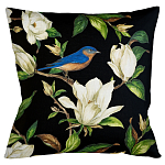 Декоративная подушка чёрная с изображением птицы в саду Blooming Blue Birds варинант исполнения - 1 | Loft Concept в Твери