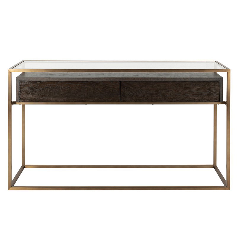 Консоль прямоугольная с ящиками для хранения Console Metal Frame Коричневый Черный Латунь Консоль прямоугольная с ящиками для хранения Console Metal Frame Коричневый Черный Латунь в Твери | Loft Concept