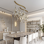 Люстра с золотистыми трубками и прозрачными стеклянными листьями на подвесах Sylva  варинант исполнения - 5 | Loft Concept в Твери