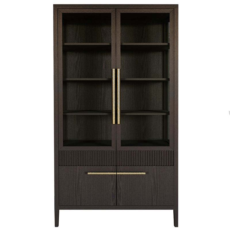 Витрина Primo со стеклянными фасадами и буфетом шпон Темный орех Темный дуб Золотой в Твери | Loft Concept 