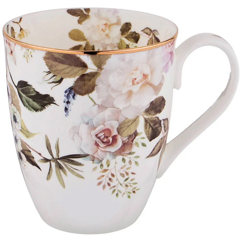 Кружка белая из фарфора с рисунком цветов 400 мл Garden Whisper Porcelain Set Белый Мульти Кружка белая из фарфора с рисунком цветов 400 мл Garden Whisper Porcelain Set Белый Мульти в Твери | Loft Concept