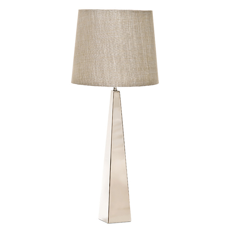 Настольная лампа с высоким основанием из металла и бежевым цилиндрическим абажуром из искусственного шелка Elstead Lighting Никель Белый Бежевый в Твери | Loft Concept 