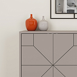 Комод бежево-серый с 4-мя дверцами с геометрическим рисунком на металлических ножках DUNE CONSOLE LIGHT MOCHA варинант исполнения - 4 | Loft Concept в Твери