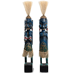 Комплект из 2-х деревянных статуэток Asmat Straw Headdress Statuettes Blue Tattoo варинант исполнения - 5 | Loft Concept в Твери
