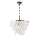 Люстра из белых стеклянных дисков на серебрянном каркасе White Glowing Reflectors варинант исполнения - 3 | Loft Concept в Твери