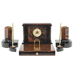 Настольный письменный набор с часами из природного камня обсидиана Royal Stone варинант исполнения - 1 | Loft Concept в Твери