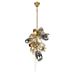 Люстра подвесная вытянутой формы с плафонами из стекла и металла с тремя вертикальными подвесками Gilded Mirage  варинант исполнения - 6 | Loft Concept в Твери