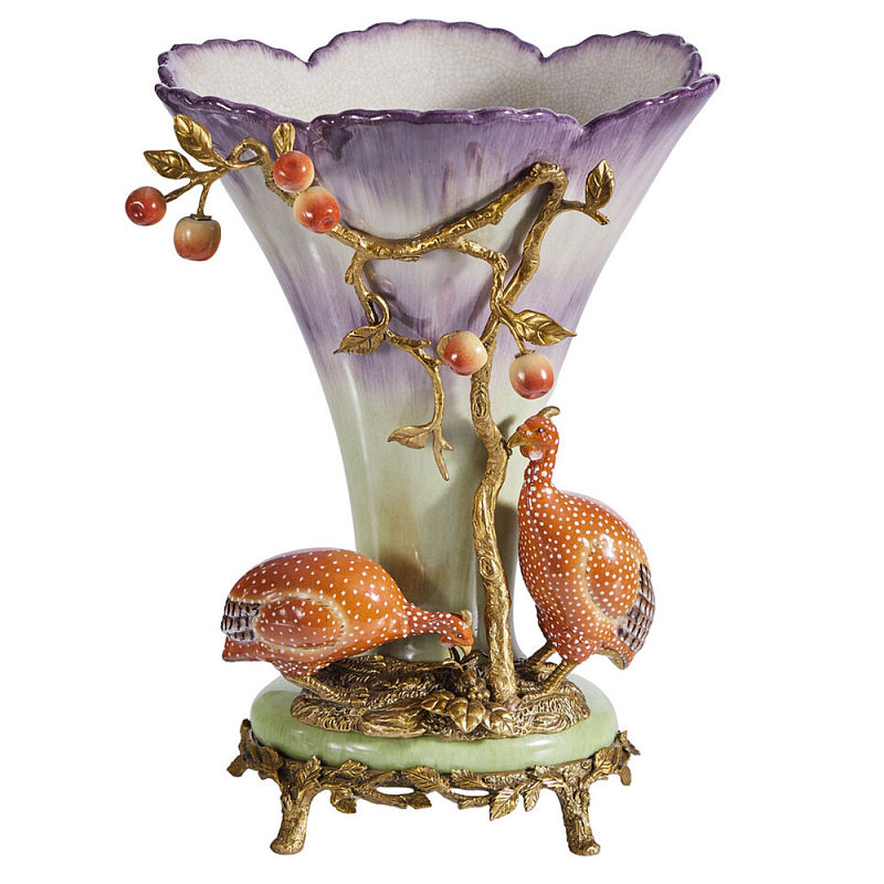 Ваза с цесарками из фарфора с бронзовыми элементами Garden of Eden Бронза Мульти в Твери | Loft Concept 