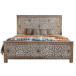 Двуспальная кровать из массива манго с резьбой Celestino Grey Mango Bed варинант исполнения - 1 | Loft Concept в Твери