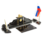 Настольный письменный набор из чёрного обсидиана с декором в виде льва Golden Lion варинант исполнения - 2 | Loft Concept в Твери