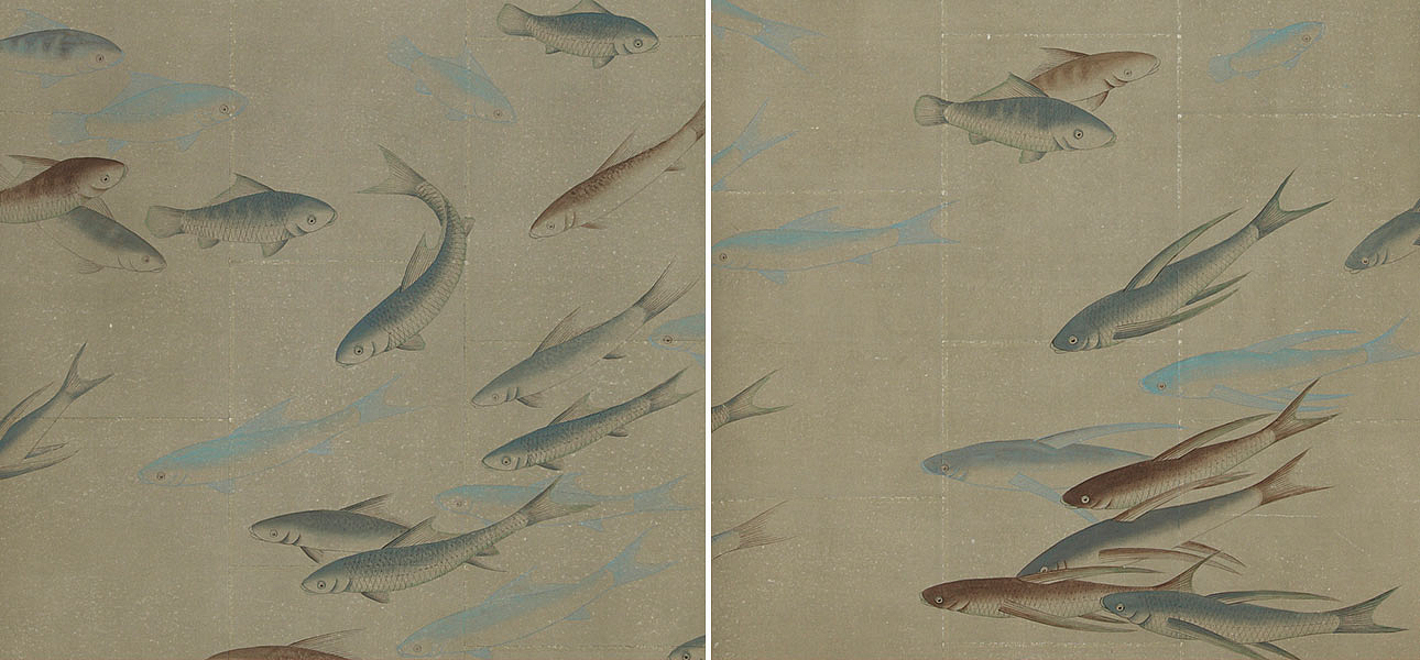 Обои ручная роспись Fishes Special Colourway on Lead Grey India tea paper Обои ручная роспись Fishes Special Colourway on Lead Grey India tea paper - Loft-Concept в Твери
