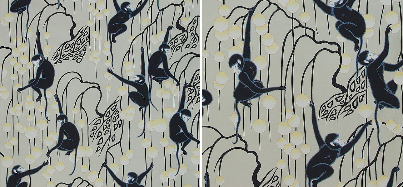 Обои ручная роспись Deco Monkeys Terracotta on Icefield dyed silk Обои ручная роспись Deco Monkeys Terracotta on Icefield dyed silk - Loft-Concept в Твери