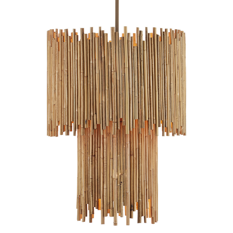 Подвесной светильник двухъярусный с абажуром из ротанга Wicker Furniture Бежевый в Твери | Loft Concept 