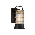 Настенный фонарь цилиндрической формы с рифленым стеклом в золотом каркасе на черном прямоугольном основании Eurofase варинант исполнения - 11 | Loft Concept в Твери