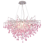 Люстра серебрянная с розовыми стеклянными подвесками в форме капель FAIRYTREE Light варинант исполнения - 3 | Loft Concept в Твери