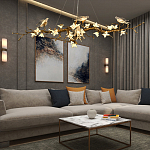 Люстра в виде золотой ветки с цветами и птичками Marvelous Garden варинант исполнения - 2 | Loft Concept в Твери