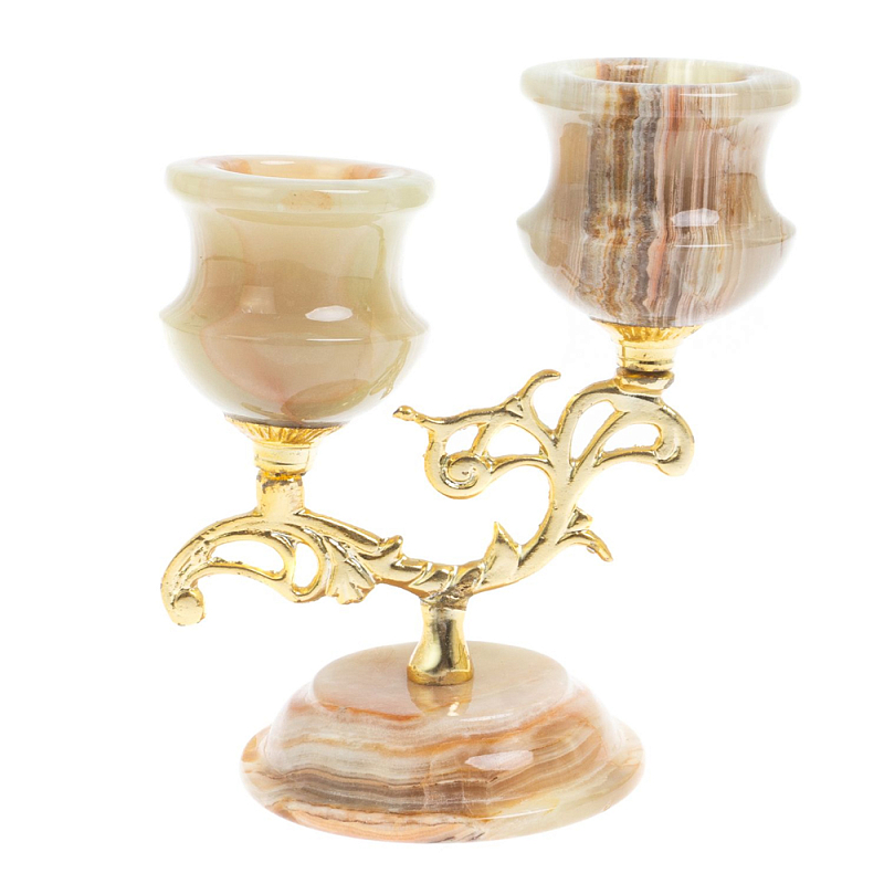 Подсвечник двухрожковый из натурального камня оникс Stone Candlestick Бежевый Золотой Подсвечник двухрожковый из натурального камня оникс Stone Candlestick Бежевый Золотой в Твери | Loft Concept