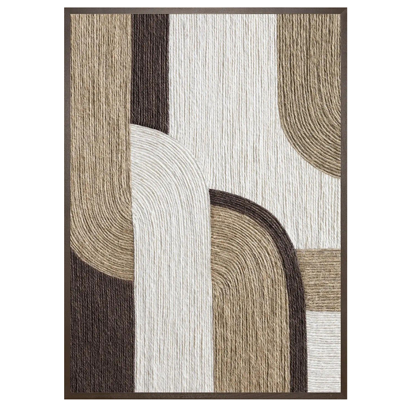 Панно из шнура геометрическая абстракция wall panel line II Коричневый Молочный в Твери | Loft Concept 
