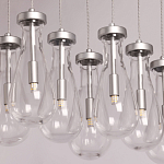 Люстра с 9-ю прозрачными плафонами из стекла в форме капли на прямоугольном потолочном основании цвета хром Lucid Rain  варинант исполнения - 4 | Loft Concept в Твери