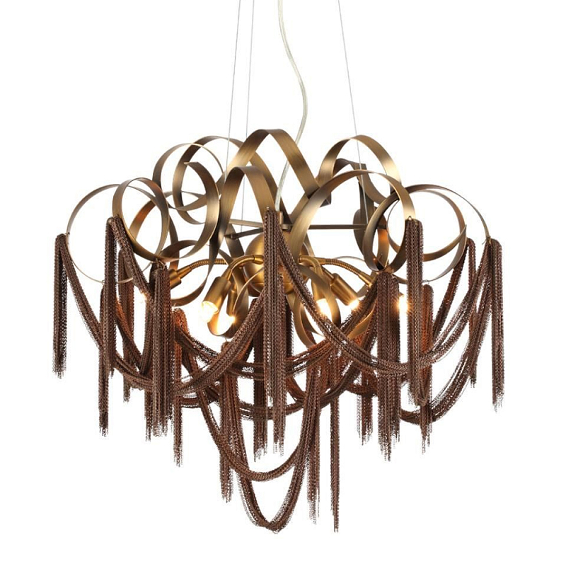 Люстра подвесная с переплетенными металлическими лентами и цепочками Atlantis Chain Черный Коричневый в Твери | Loft Concept 