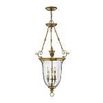 Подвесной светильник латунный с рифленым прозрачным плафоном и тремя свечеподобными лампами в классическом стиле Hinkley варинант исполнения - 2 | Loft Concept в Твери
