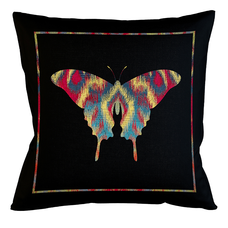 Подушка декоративная бабочка разноцветная Ikat Pattern Черный Мульти Бежевый Подушка декоративная бабочка разноцветная Ikat Pattern Черный Мульти Бежевый в Твери | Loft Concept