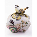 Шкатулка фиолетового цвета с рисунком бабочек и крышкой с фигуркой птицы на ветке Eden Garden варинант исполнения - 2 | Loft Concept в Твери