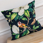 Декоративная подушка чёрная с изображением птиц и цветов Blooming Birds 2 варинант исполнения - 2 | Loft Concept в Твери