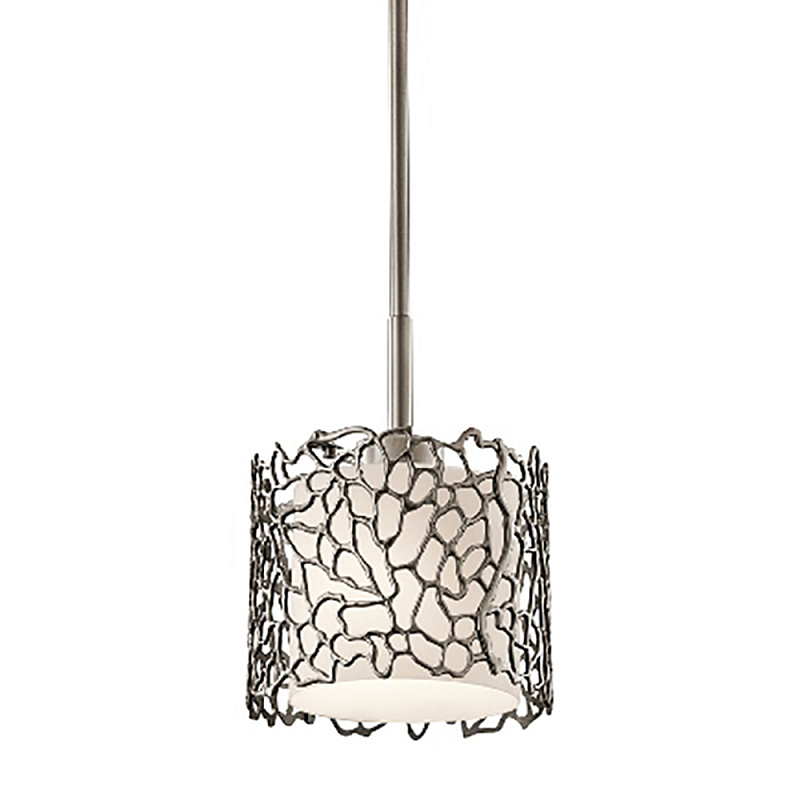 Подвесной светильник с цилиндрическим белым плафоном с ажурным узором цвета олово Kichler Олово Белый Бежевый в Твери | Loft Concept 