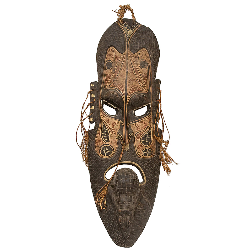 Деревянная резная маска ручной работы Papuan Wooden Mask Коричневый Бежевый Деревянная резная маска ручной работы Papuan Wooden Mask Коричневый Бежевый в Твери | Loft Concept