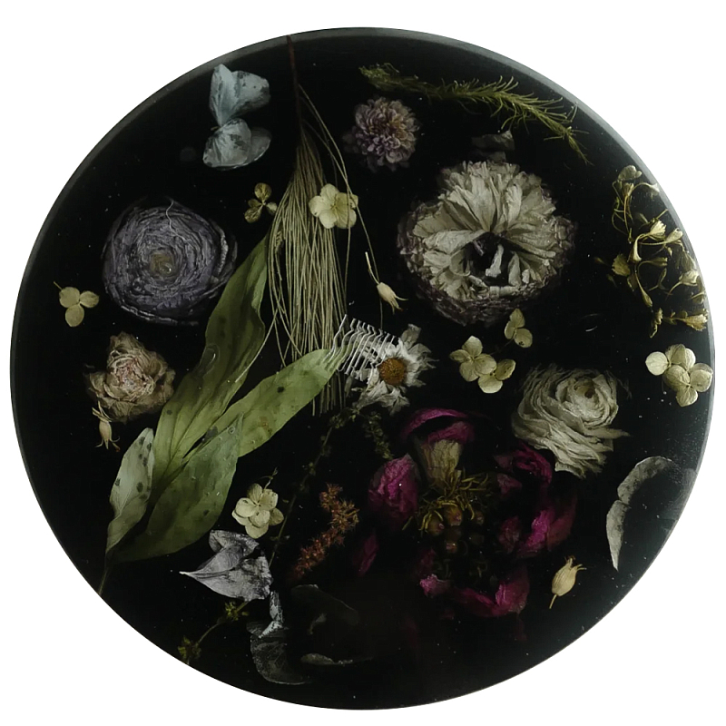 Круглый поднос из эпоксидной смолы с цветами черный Epoxy Resin Flowers Tray Black Черный Мульти Круглый поднос из эпоксидной смолы с цветами черный Epoxy Resin Flowers Tray Black Черный Мульти в Твери | Loft Concept