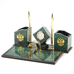 Настольный письменный набор из змеевика с часами и гербом Successful Leader варинант исполнения - 2 | Loft Concept в Твери