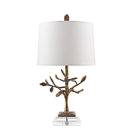 Настольная лампа с кремовым льняным цилиндрическим абажуром и ножкой в форме золотистой ветки Gilded Nola варинант исполнения - 7 | Loft Concept в Твери