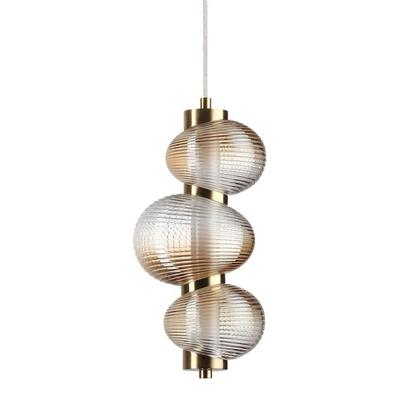 Подвесной светильник с 3-мя рифлеными стеклянными шарами Marcelh Light Бронза Прозрачный Хром Серый в Твери | Loft Concept 