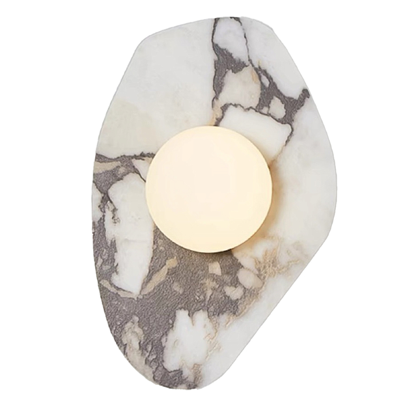 Бра с каменным основанием и плафоном из стекла в форме шара Shaw Marble Lighting Белый Серый Бежевый Бра с каменным основанием и плафоном из стекла в форме шара Shaw Marble Lighting Белый Серый Бежевый в Твери | Loft Concept