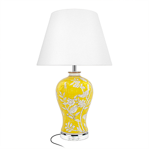 Настольная лампа желтая с изображением белых птиц Flight Among Acacia