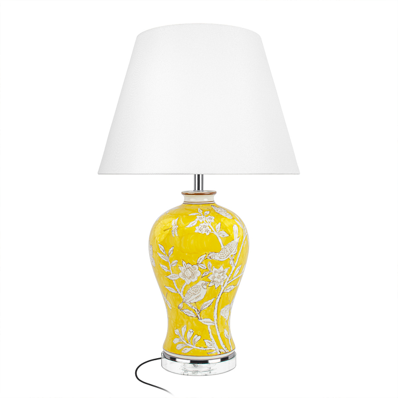 Настольная лампа желтая с изображением белых птиц Flight Among Acacia Белый Желтый в Твери | Loft Concept 