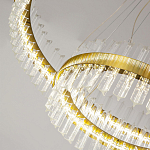 Люстра подвесная двухъярусная с золотистымыми кольцами и прозрачными стеклянными элементами Ring Horizontal варинант исполнения - 3 | Loft Concept в Твери